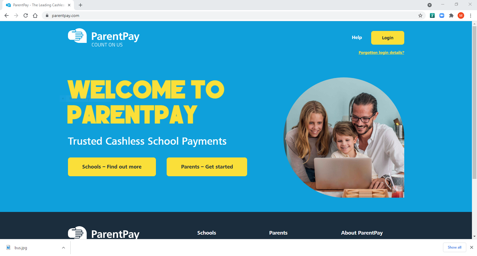 Picture of the ParentPay website